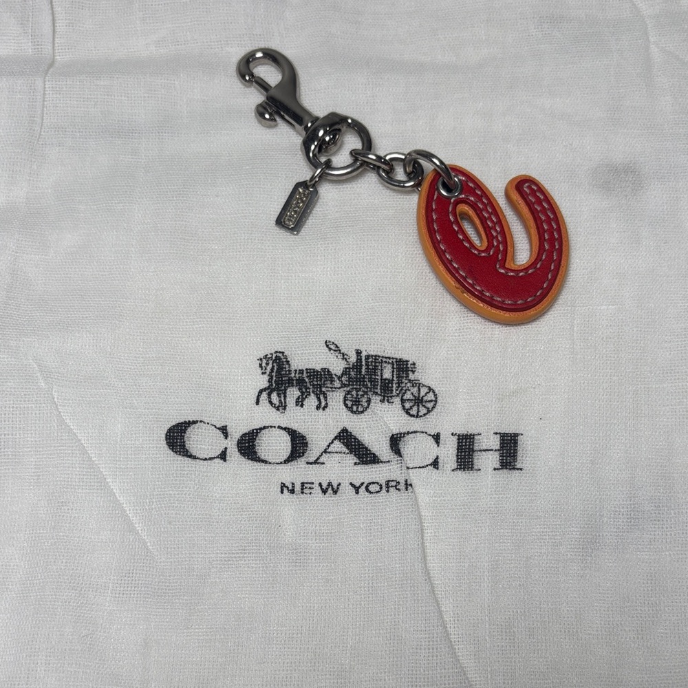 Coach Y2K Leather 'C' Key Charm with Orange Trim $ Micro Hang tag w/ Coach Dusty